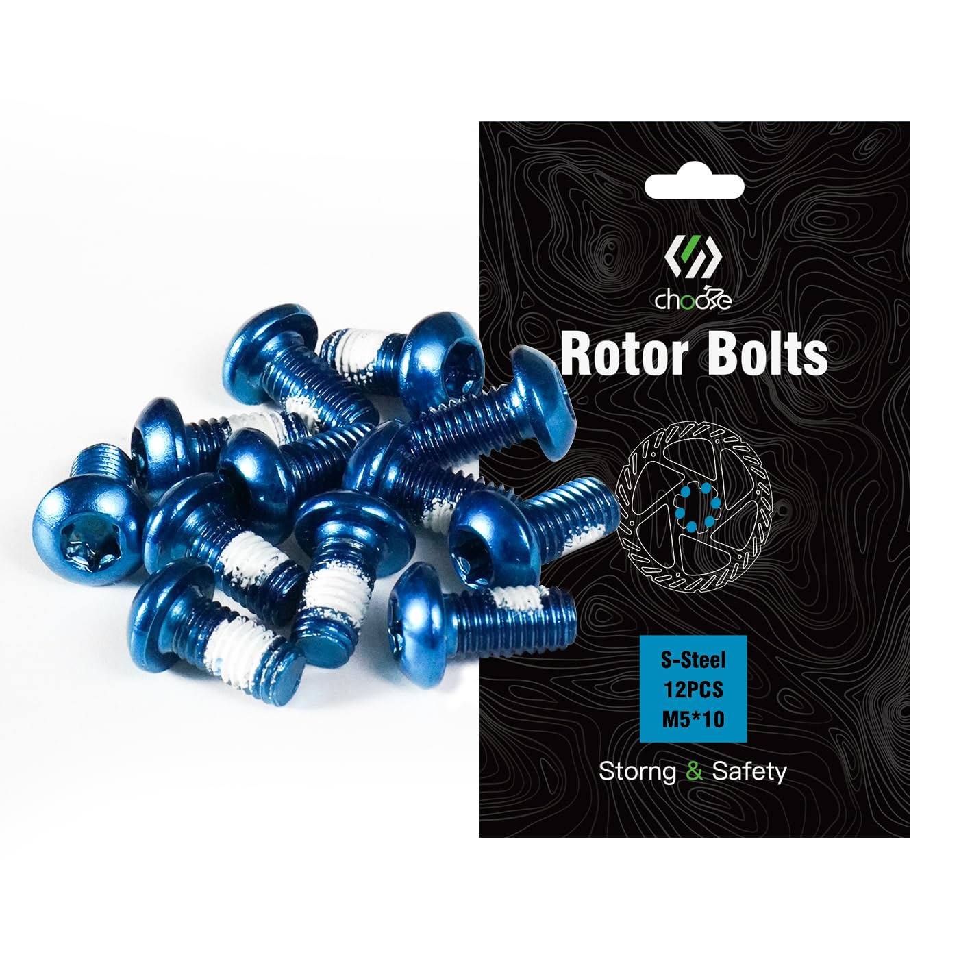 CNCLOL MTB Disc Rotor Bolts，M5x10mm Brake Rotor Screws，12Pcs Steel Rotor Bolts for Bike（red/blue/orange/green/Black/gold）