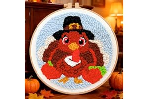 TCDZMYGS Turkey Punch Needle Kit,Thanksgiving Punch Needles Kits for Beginners Adults Embroidery Kits Tool with Video Tutorial