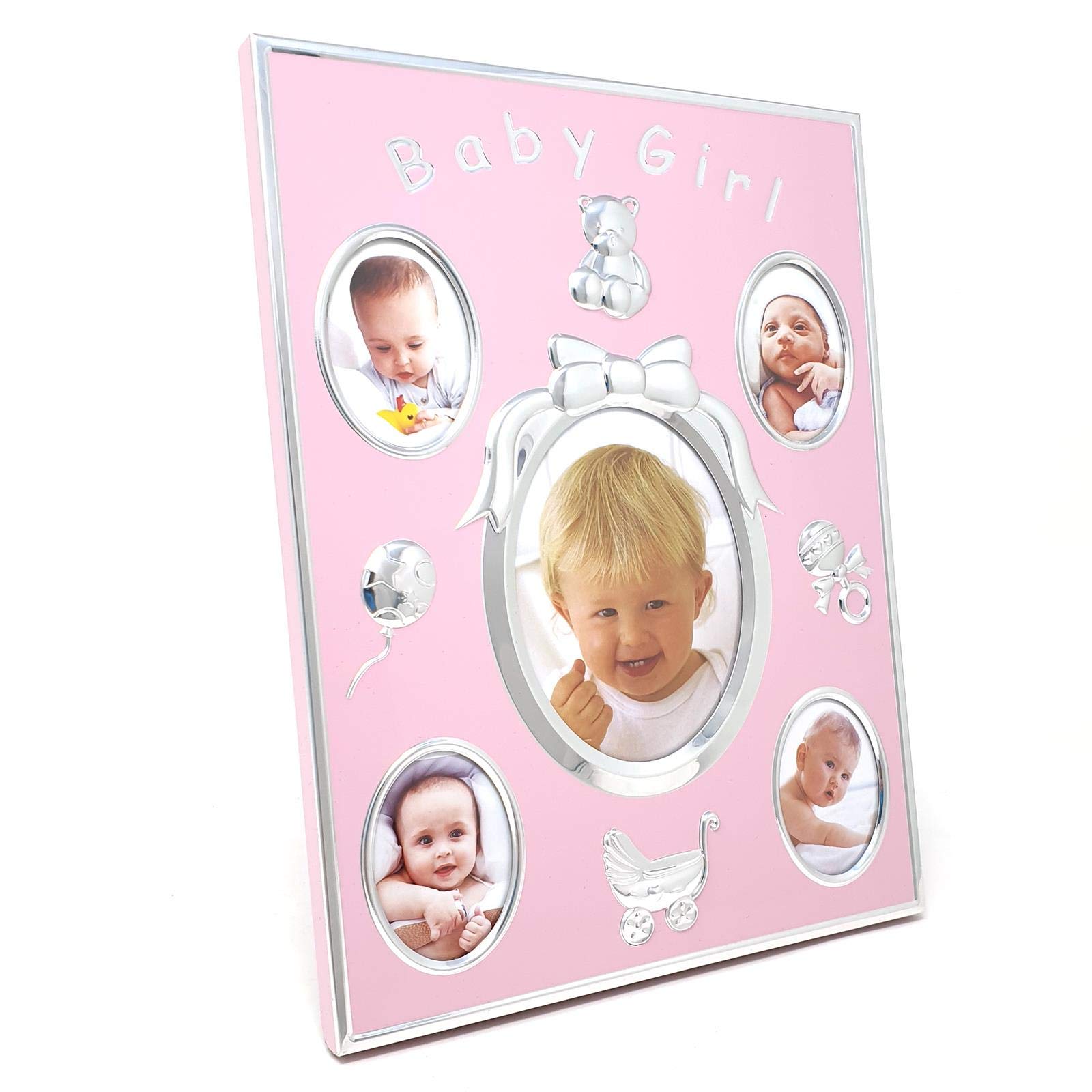The Leonardo Collection Baby Girl Pink Multi Photo Picture Frame Free Standing Wall Mounted