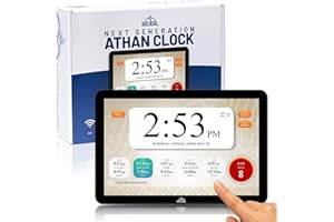 Masjidal 10" Digital Azan Clock with WiFi, Dynamic Touch Screen, Worldwide Prayer Times, Full Quran Player, Islamic Art, Stre