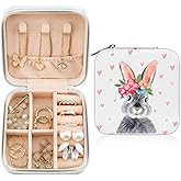 MAYCARI Jewelry Box with Cute Bunny Pattern Design, PU Leather Jewelry Travel Organizer Case-Rings/Earrings/Necklace Storage Box for Women Birthday Mom Friends Her Bridesmaids Girls s