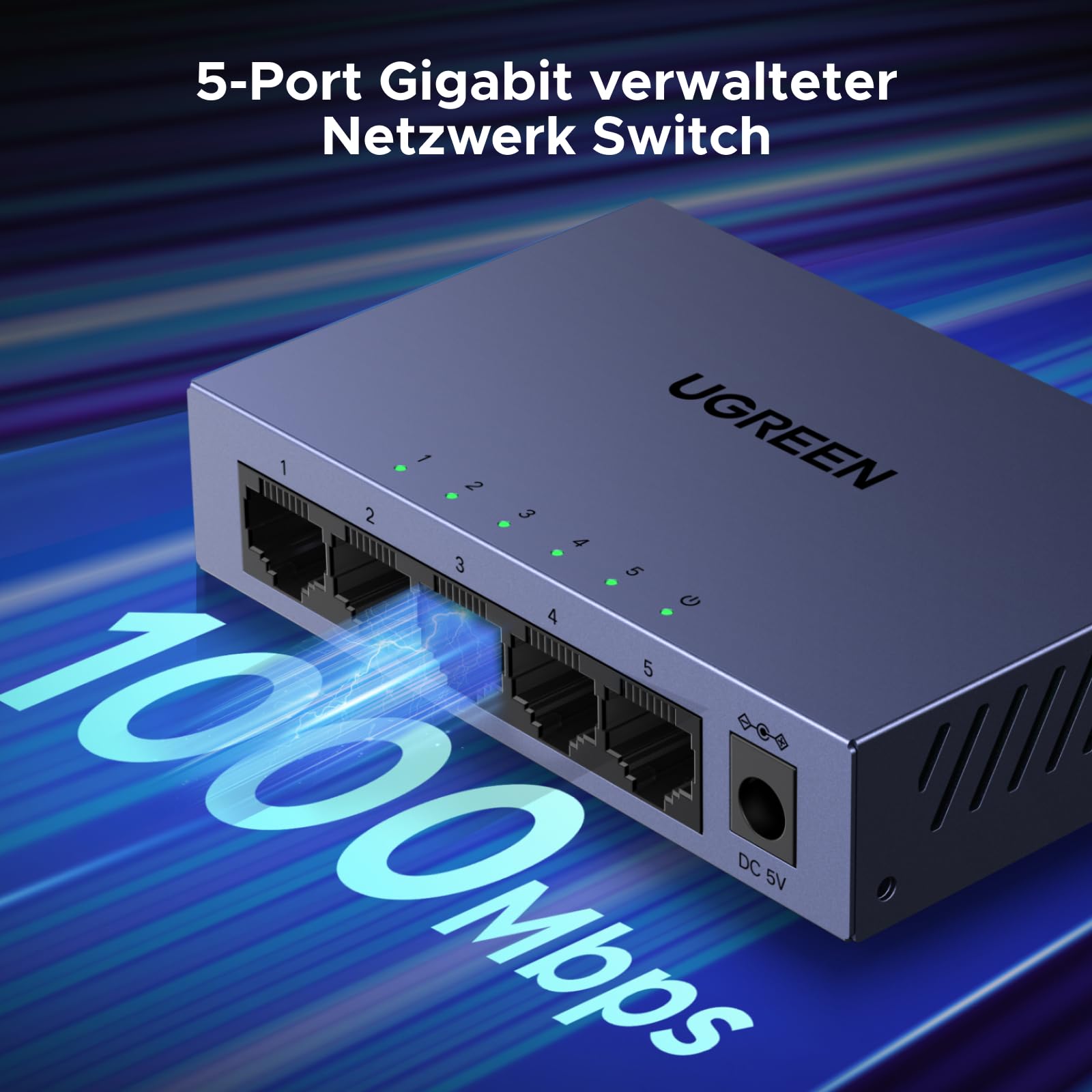 UGREEN 5 Port Gigabit Web Managed Switch Gigabit LAN Switch (Plug-and-Play, VLAN, QoS, Link-Aggregation, IGMP-Snooping, energieeffizient, Robustes Metallgehäuse) 2