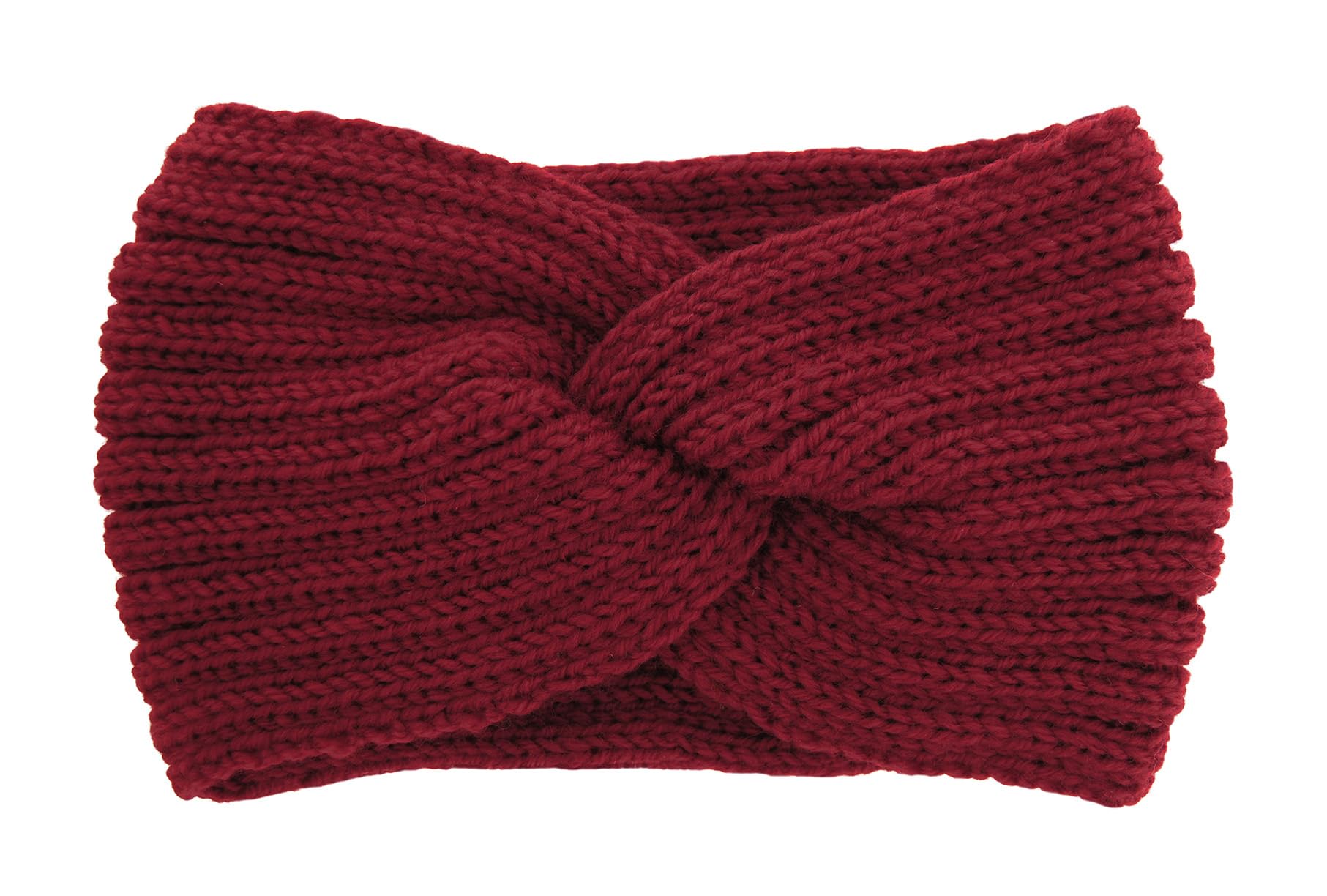 axy Women's Knitted Headband with Twist Knots, Winter Headband, Knitted Headband (Dark Red)