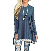 WEKILI Women's Tops Long Sleeve Lace Scoop Neck A-line Tunic Blouse