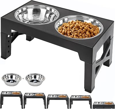 Polegas Upgraded Raised Dog Bowl with Stand 2 Bowls 5 Height Adjustable