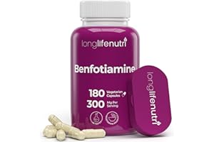 LongLifeNutri Benfotiamine 300mg – 180 Vegetarian Capsules, 6-Month Supply, Fat-Soluble B1 Thiamine Supplement for Energy and Wellness, Lab Tested, Made in USA
