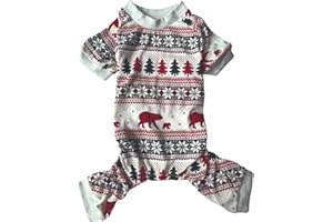 Lanyarco Christmas Dog Pajama Cotton Christmas Holiday Clothes PJS for Large Dogs Bear Big Pet Pajamas Onesie Jammies, XL