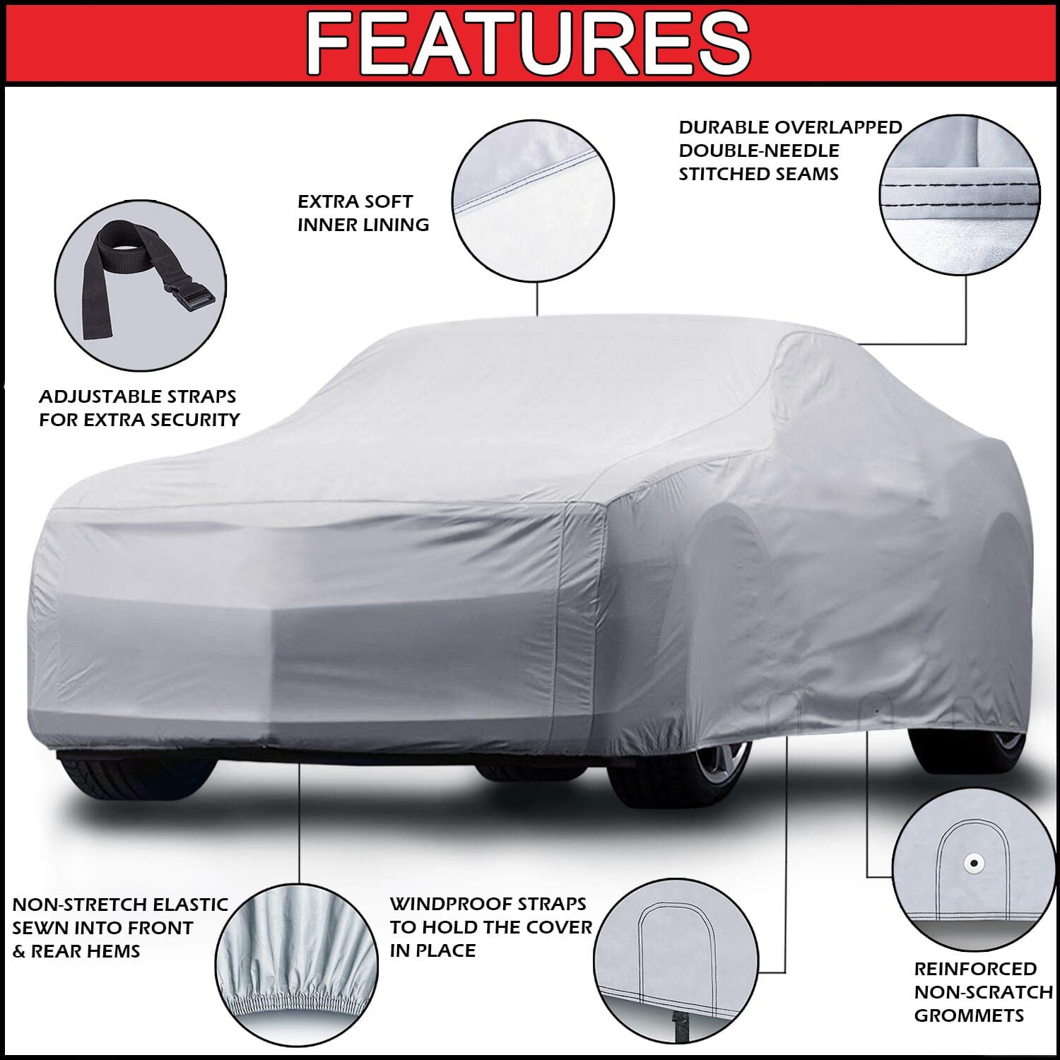 iCarCover {3-Year Full Warranty} All-Weather Waterproof Snow UV Heat Protection Dust Scratch Resistant Windproof Weatherproof Breathable Automobile Indoor Outdoor Auto Car Cover - for Cars Up to 193"