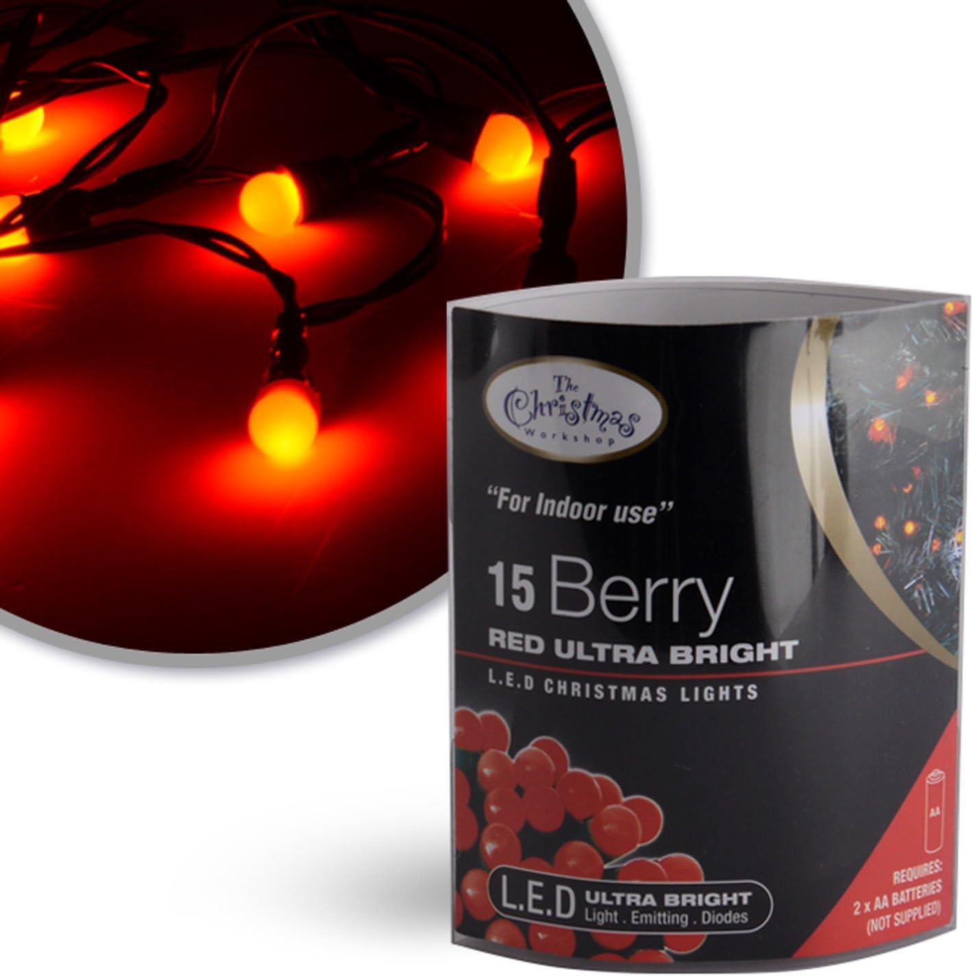 Battery Operated LED Fairy Lights RED BERRY 15 Bulbs - Static (ideal use for Wedding, engagement, birthday, anniversary, new year, xmas, Christmas & lots more occasions)