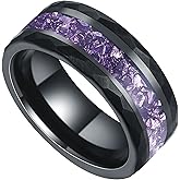 IRROYA Hammered 8mm Black Gold Plated Tungsten Mens Wedding Bands Ring with Amethyst/Moss Agate/Emerald/Citrine/Aquamarine Option, Gothic Birthstone Tungsten Carbide Unique Daily Wear Promise Rings for Him Size 7-14