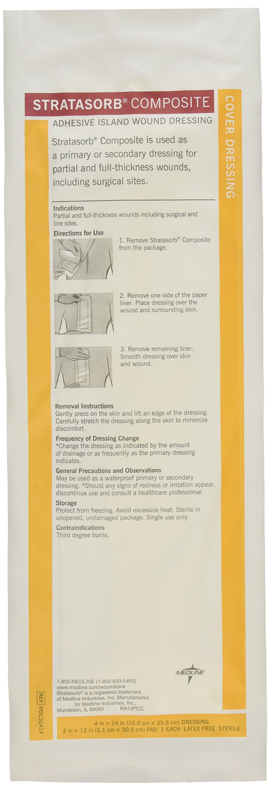 Medline Stratasorb Composite Composite Adhesive Island Wound Dressings, 4″ x 14″ (Pack of 10)