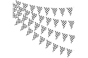 AhfuLife 30 Pcs Checkered String Pennant Flags, Small Black and White Pennant Racing Flag Buntings for Car Race Racing Party 