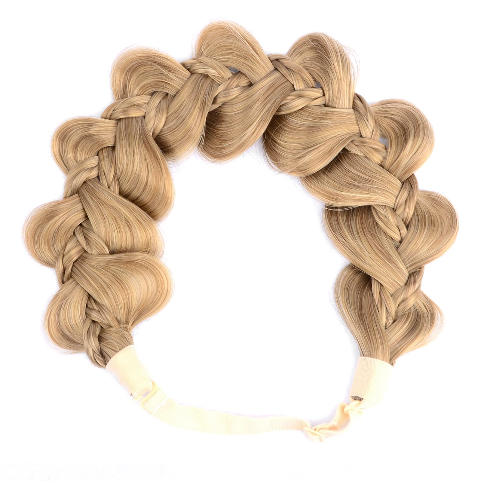 BOBIYA Kinky Gourd Synthetic Hair Braided Headband Wide Plaited Braids Elastic Stretch Plait Hair Headband (Caramel Blonde)