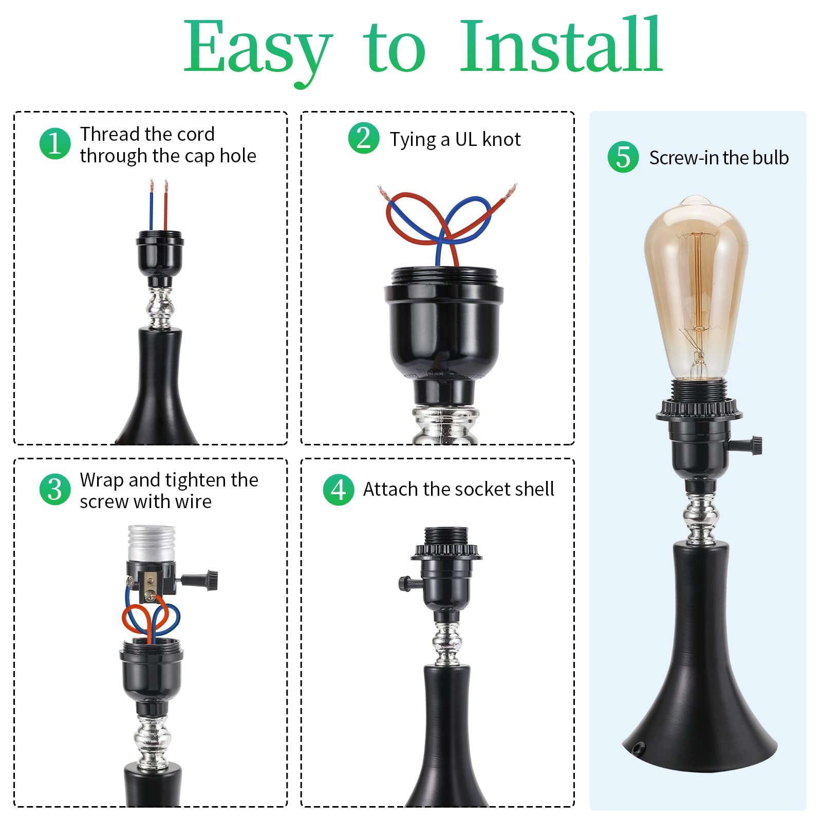 UL Listed E26 Light Socket, Lamp Socket Replacement with ON/Off Switch Medium Base Lamp Parts with 2 Lamp Socket Ring, Light Bulb Fixture Socket for Table Lamp, Floor Lamp, 1-Pack - view 4