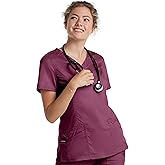 Landau Proflex Tailored Fit Stretch 3-Pocket Mock Wrap Scrub Top for Women 4161 Wine