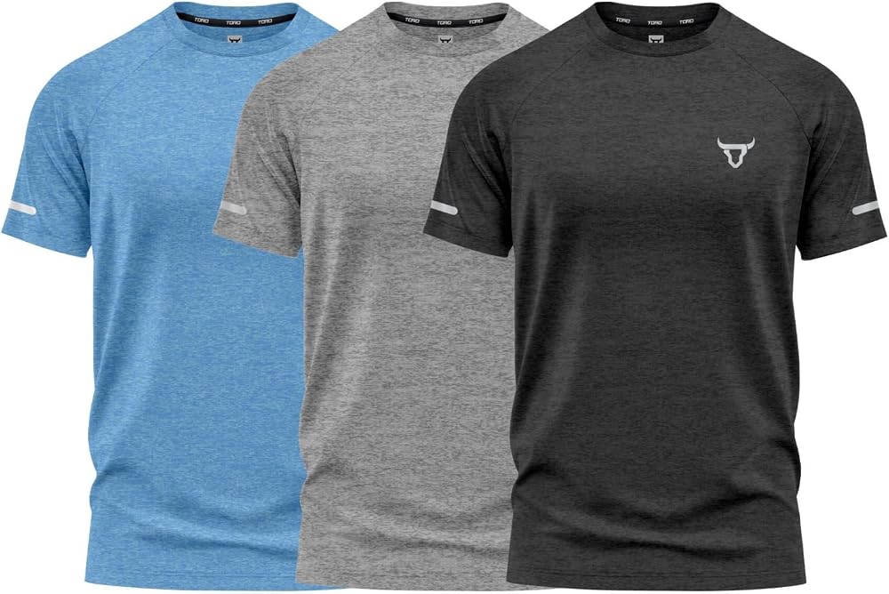 TORO ACTIVA Pack of 3 Mens Short Sleeve Training T-Shirts Athletic Fit