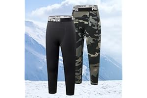 2 Pack Boys Thermal Compression Leggings Pants Youth Fleece Lined Base Layer Tights Cold Weather Gear