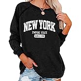 Vdnerjg Women's New York Letter Print Sweatshirt Crewneck Long Sleeve Casual Loose Fit Pullover Shirt
