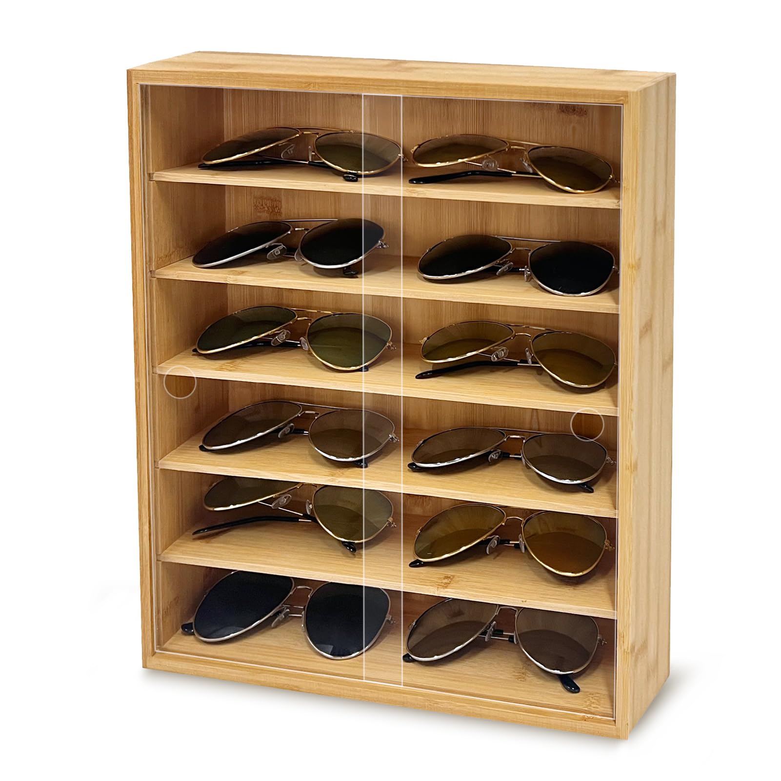 Photo 1 of CODOHI Bamboo Sunglasses Display Case Wall Mounted, Sunglasses Organizer, Large Glasses Display Holder, Eyewear Storage Box, Bamboo Shadow Box for Sunglass, Eyeglasses Display Shelves Rack, 13"x15.2"