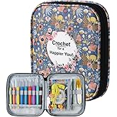 Wanshui Crochet Hook Case,Portable Zipper Storage Organizer Bag for Crochet Hooks, Knitting Needles, Project & Sewing Supplies, Lightweight,Easy to Hold (No Accessories Included).Blue Cartoon Flower