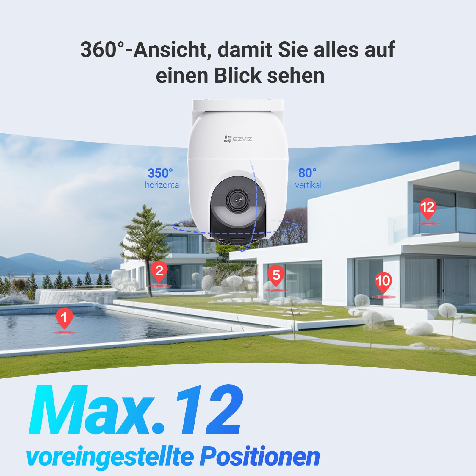 EZVIZ 4K Kabellose WLAN-Überwachungskamera, PTZ-Akku-Außenkamera 8MP, Farbnachtsicht, KI Personen-/Fahrzeugerkennung & Auto-Zoom-Track, 2-Wege-Audio, CB8 Lite + 5W Solarpanel 2 Pack 3