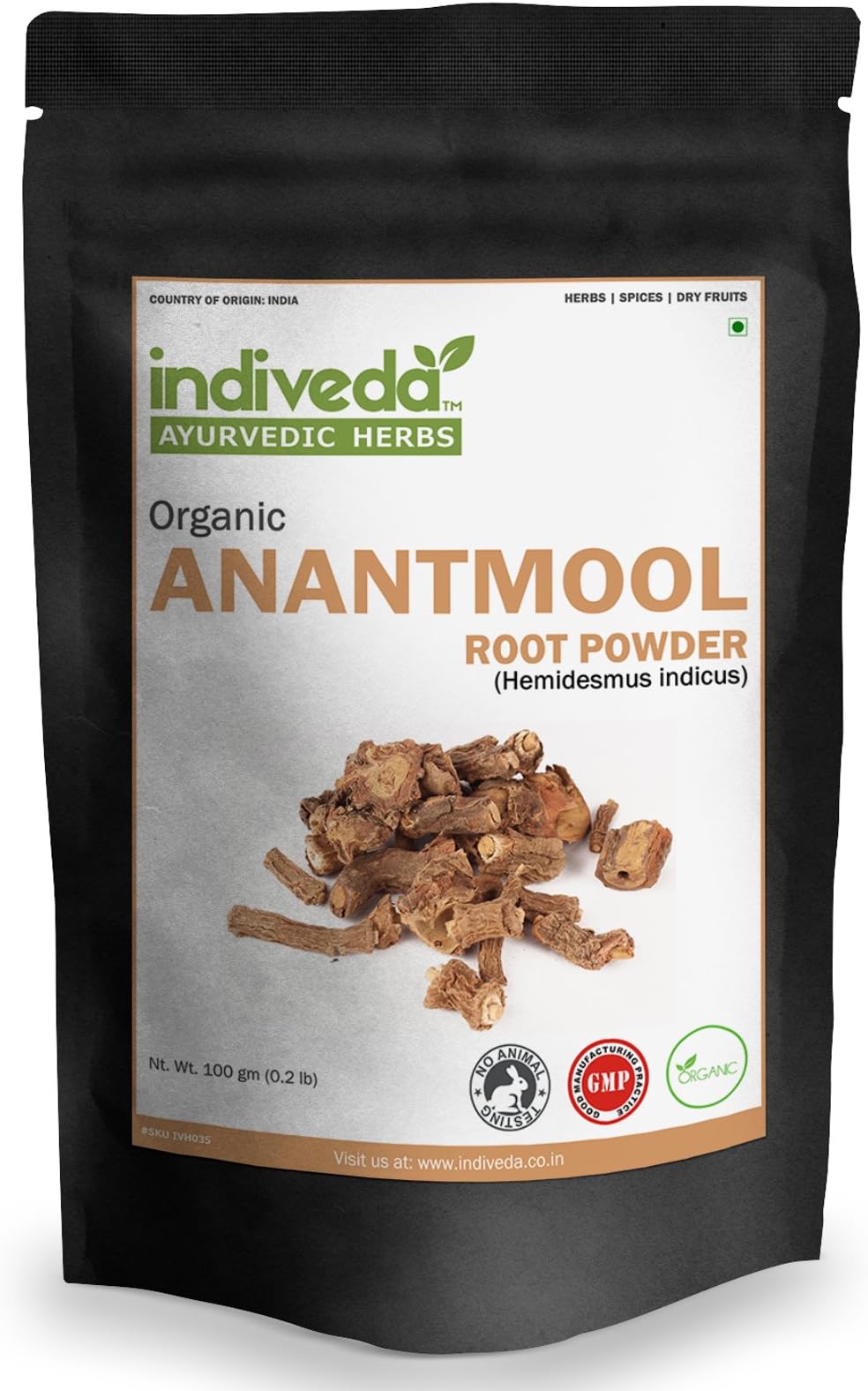 Organic Natural Anantmool/Anantmul (Hemidesmus Indicus) Herbal Powder(2 X 100Grams)(Pack of 2, 100Grams Each) by Indiveda for Support Pitta Balance & Supports Healthy Skin (Anti Oxidant Herbal Powder)