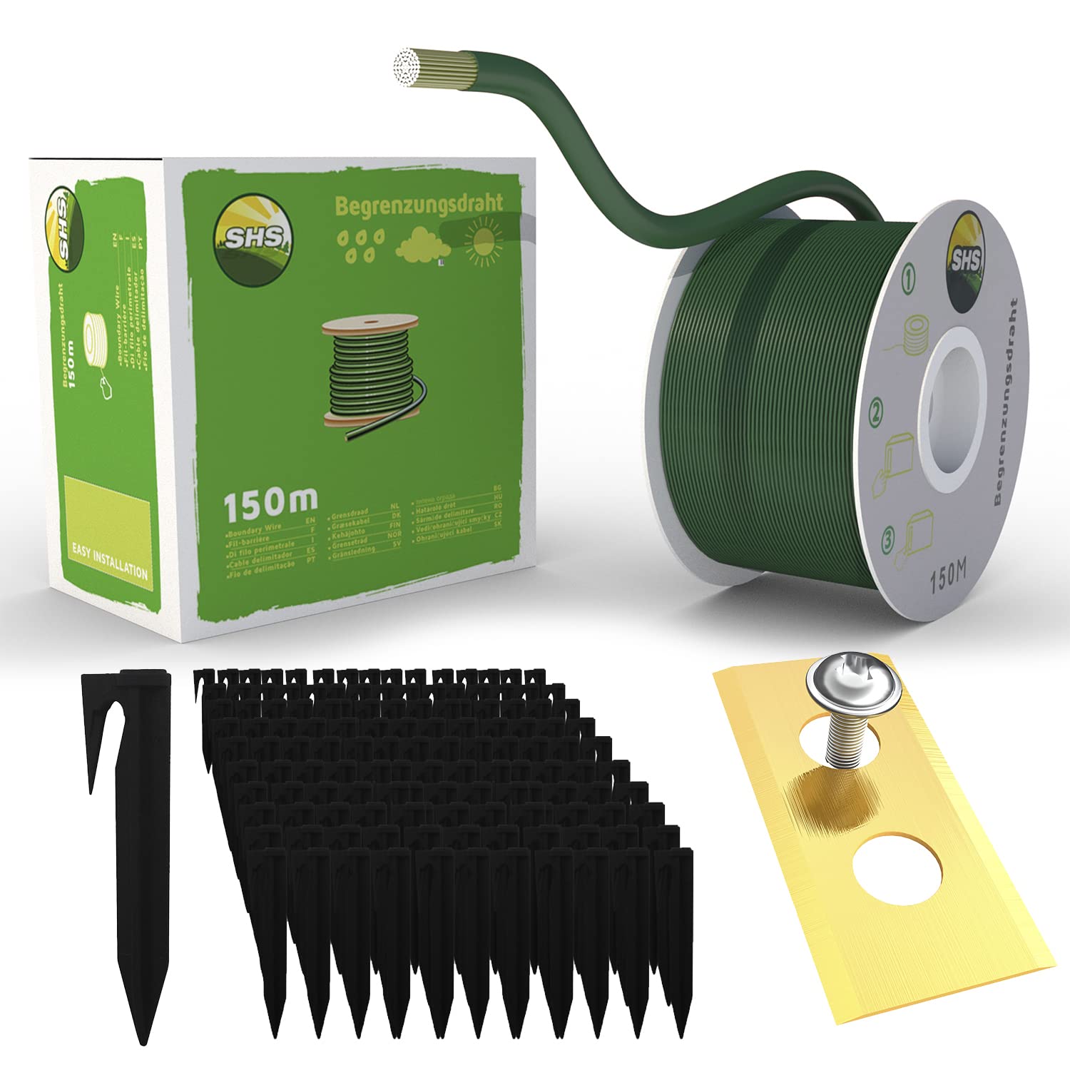 Boundary Cable 150 m + 450 Ground Spikes + 30 Blades for Robotic Lawnmower Lawn Robot Accessory Set Boundary Wire for Search Cable - Compatible with Worx Landroid