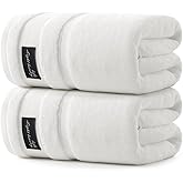REDKISS Large Bath Towels Set 2 Piece, 100% Cotton, 31x63 in,Heavyweight 760G, Highly Absorbent & Quick Dry, Super Soft Luxury Shower Towels for Bathroom,Hotel Collection - White