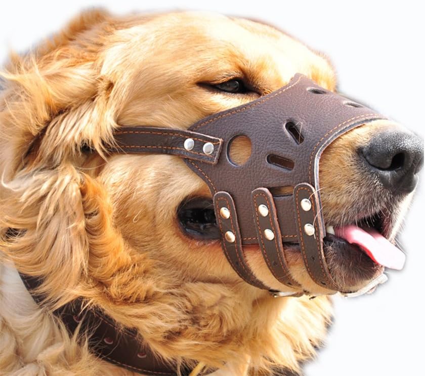 HiujingSport JeonbiuPet Adjustable Dog Muzzle Anti Bite Bark Allow Drink Soft Leather