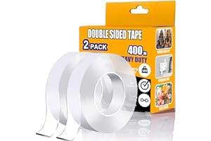 ANLOKE Double Sided Tape Heavy Duty 2 Pack, 1.2 Inch x 400 Inch ，Extra Large Nano Double Sided Adhesive Tape for Walls, Carpets, and Posters - Removable Reusable, Washable(33.3FT)