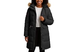 CANADA WEATHER GEAR Womens Long Puffer Coat - Heavyweight Wind Water Resistant Faux Fur Hood Parka Winter Jackets for Women