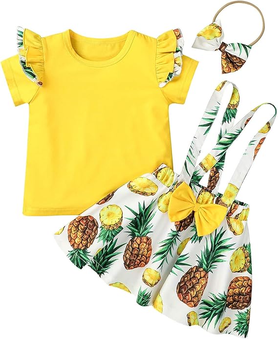 Amazon Shopruder キッズ服 セットアップ Tシャツ スカート 子供 上下セット ヘッドバンド付き 女の子 フルーツ 柄 トップス ストラップスカート 子供服 かわいい 赤ちゃん 服 韓国 カジュアル 夏服 おしゃれ 子ども 服 ベビー服 出産祝い キャミソール タンクトップ
