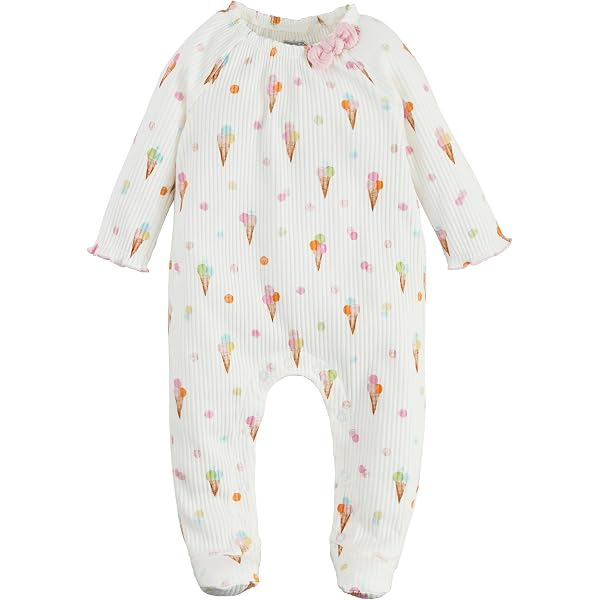 Mud Pie Baby Girls' Rosette Polka Dot Sleeper - Cotton Rib Footed Pajamas With Ruffle Button Placket