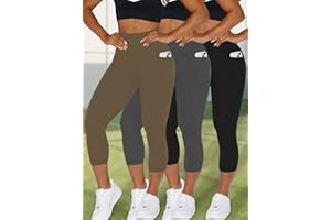 3 Pack 5" High Waisted Capri Pants for Women with Pockets, Super Soft Tummy Control No See Through Workout Yoga Leggings.