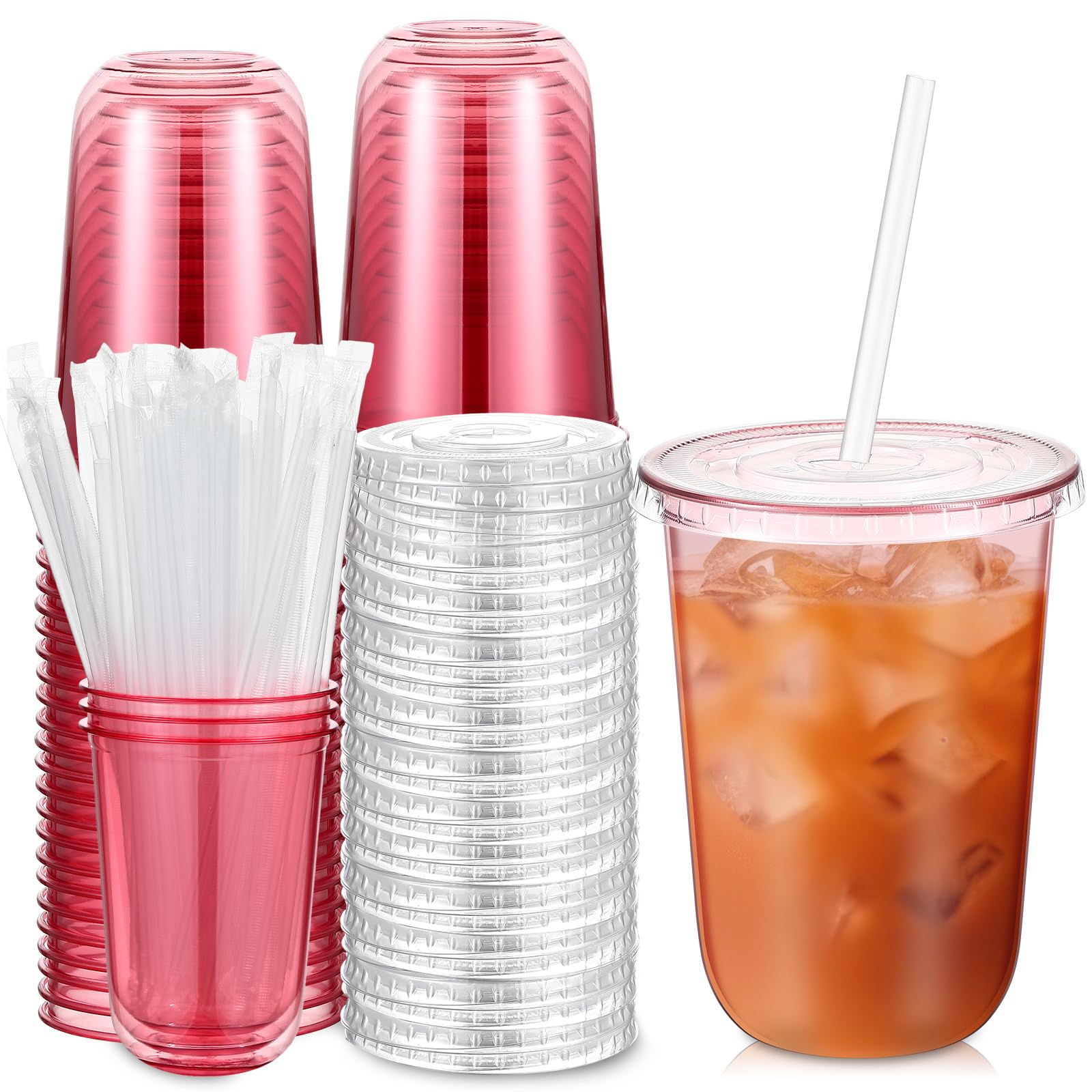 Photo 1 of ****ONLY 25***
Ziliny 50 Sets Clear Plastic Cups with Lids and Straws, Disposable Iced Coffee Cups Drinking PET for Cold Drinks, Juice, Smoothie, Coffee Shops, Party, Christmas(Pink,16 oz)