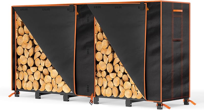 GRENER 6.6FT Waterproof Firewood Rack Cover 600D Oxford Fabric Black