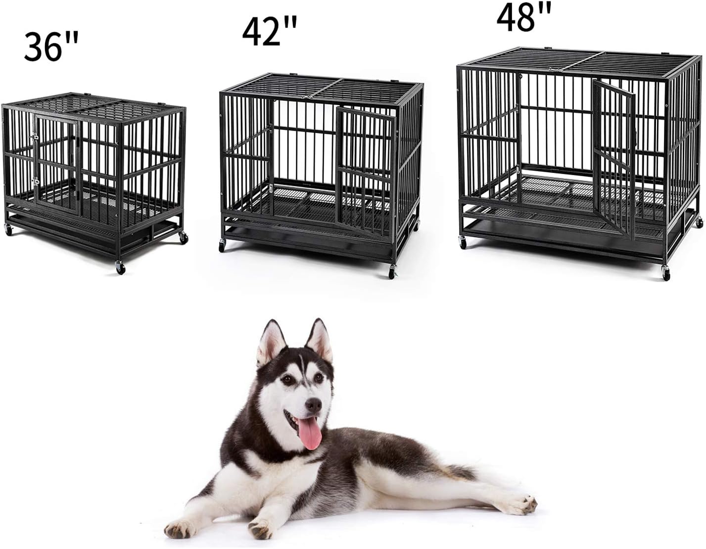 OVASTLKUY Heavy Duty Dog Cage Kennel Crate w/Wheels&Tray Indoor Outdoor Metal Dog cage