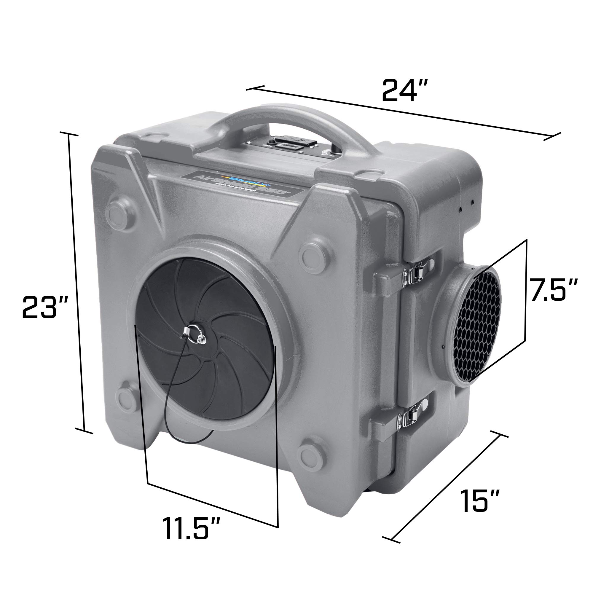 BlueDri Air Shield 550 HEPA Air Scrubber, Water Damage Restoration Equipment Air Purifier, Covers 1400 Sq. Ft, Daisy Chain Capable, For Commercial Use, Gray, BD-AS-550