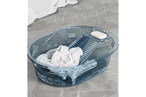 VEMJO Portable Washboard Basin & All-in-One Laundry Basin Set - Heavy-Duty Wash Board for Hand Washing Clothes | Built-in Scrub Surface, washboard hand washing clothes for Camping, RV, Emergency Use