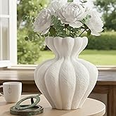 DecoVlog White Ceramic Vase, 8.2 Inch Modern Boho White Flower Vase for Home Decor, Unique Vase for Farmhouse Living Room Cabinet Table Centerpieces Wedding Decorations