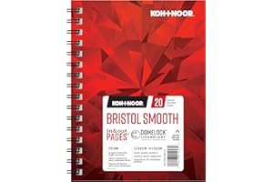Koh-I-Noor Bristol Smooth Bright White Paper Pad with in and Out Pages, 270 GSM, 5.5 x 8.5", Side Wire-Bound, 20 Sheets per P