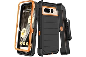 KECAI for Google Pixel 7 Pro Case with Belt Clip Holster,2X Screen Protector,Heavy Duty Shockproof Drop Protection Military Grade Full Body Rugged Phone Cover with Kickstand Black Orange