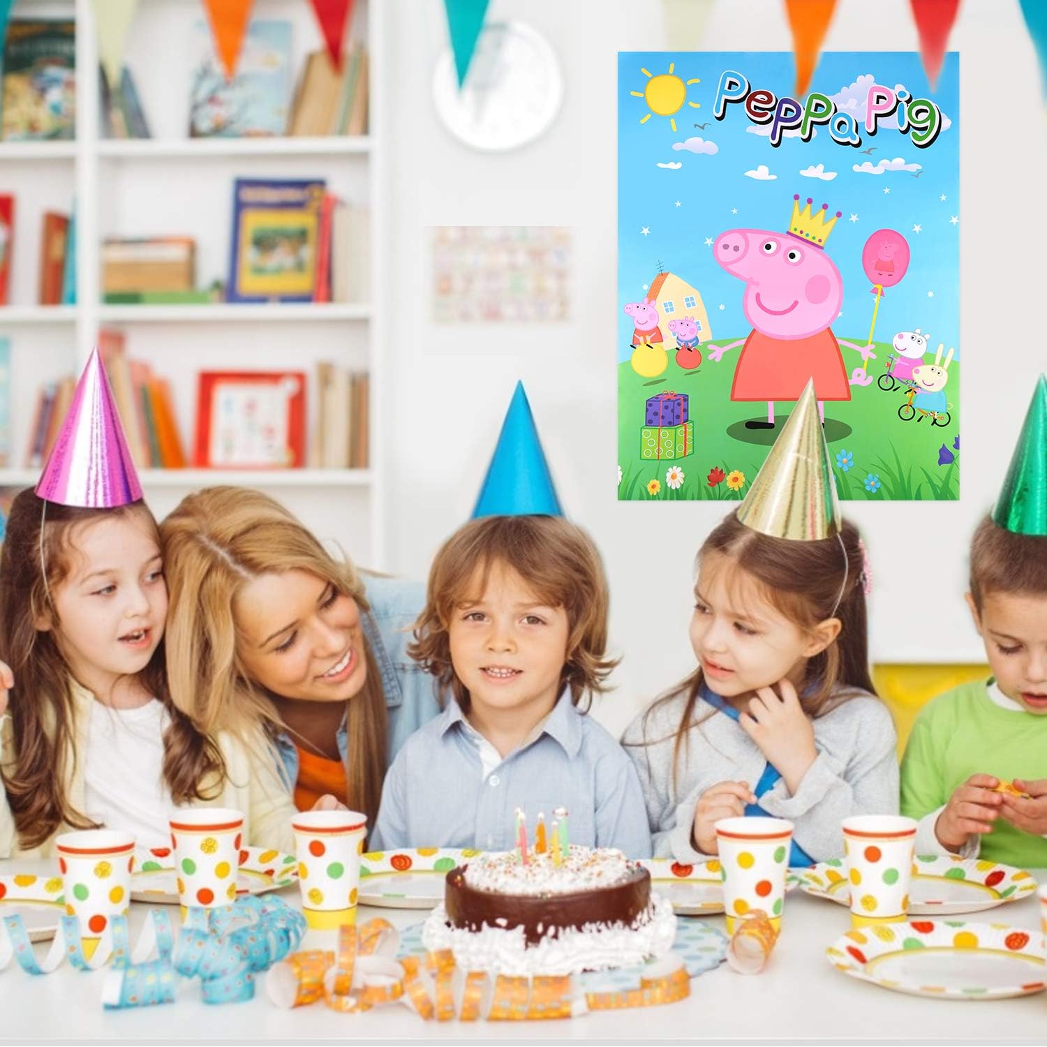 Pin The Hat On Pig Game for Peppa Birthday Party Supplies | Party Decorations (48 Hats): Toys & Games