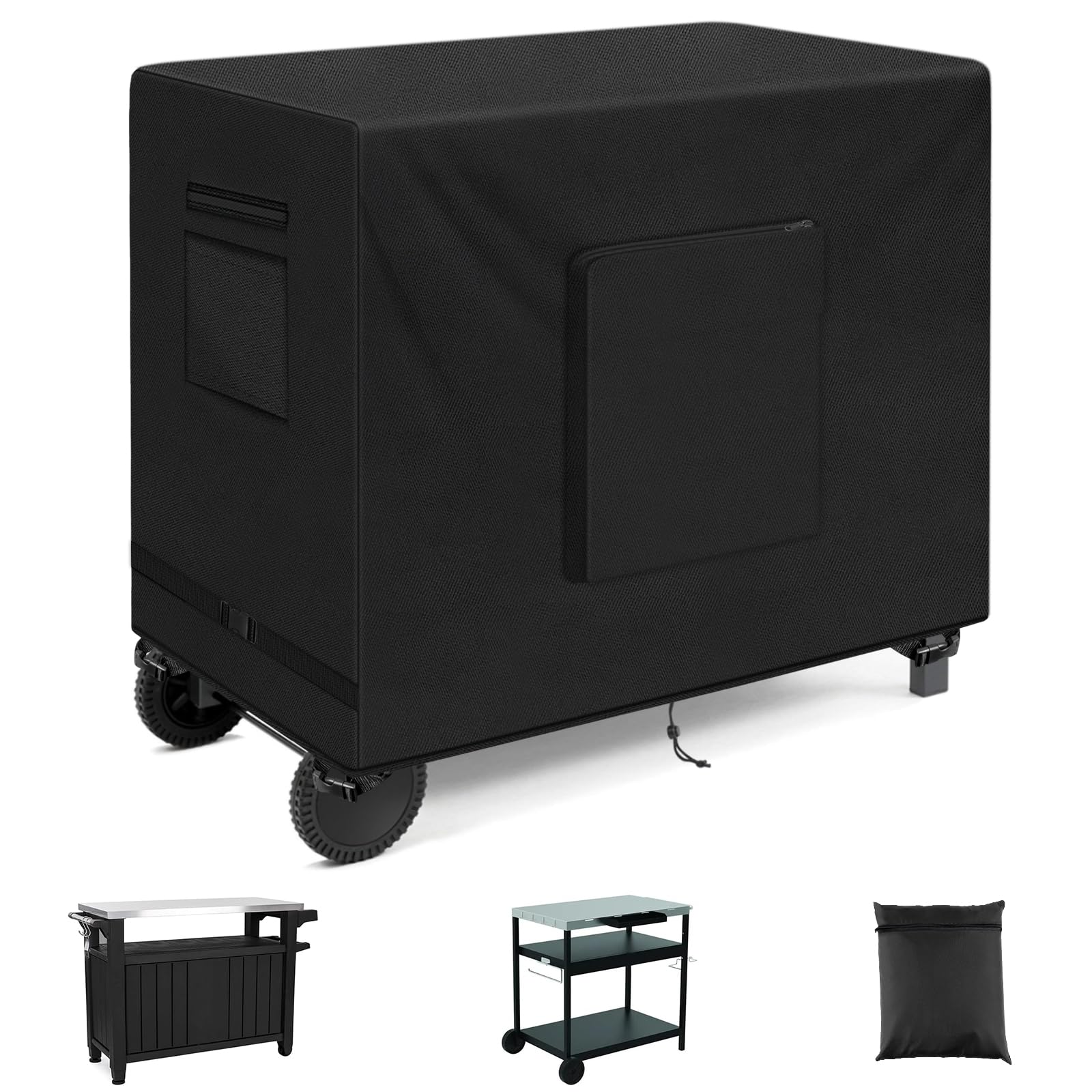 Photo 1 of SIRUITON Outdoor Bar Cart Cover for 48 Inch BBQ Food Prep Table, Heavy Duty 600D Oxford Fabric Outdoor Dining Cart/BBQ/Worktable Metal Movable Table Waterproof Cover