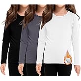 Silkfly 3 Pcs Kids Thermal Shirts for Girls Boy Long Sleeve Undershirt Fleece Lined Base Layer Top Youth Underwear for Winter