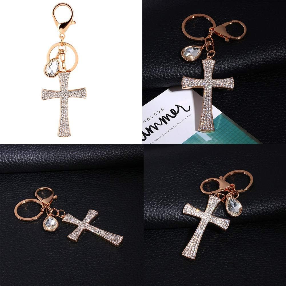 Hztyyier Handbag Charms, Sparkling Bling Keychain Rhinestone Cross Pendant for Xmas Gift Car Key Decor, Default - Image 3
