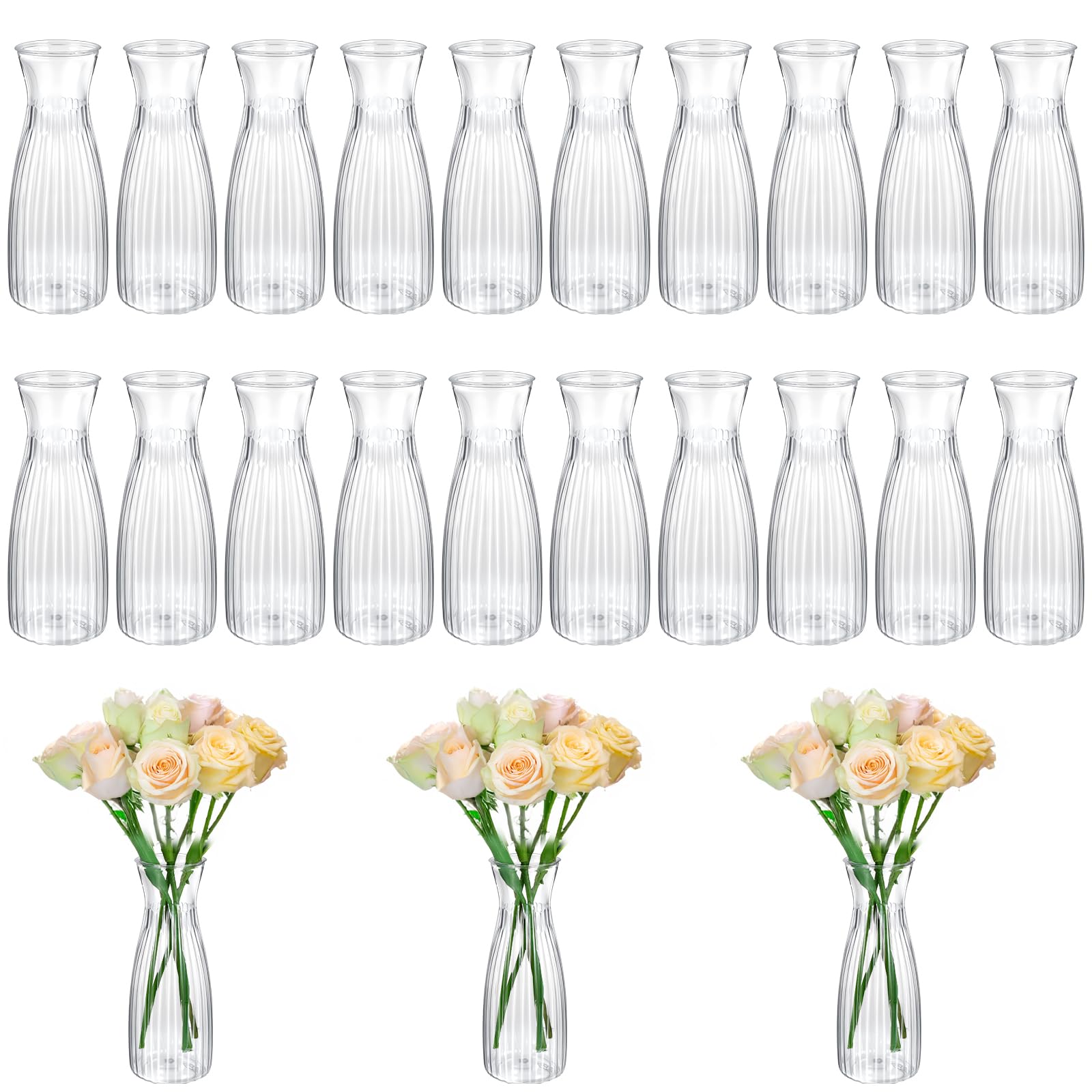 Photo 1 of 20 Pcs Plastic Bud Vases Bulk Small Plastic Vases, Clear Container for Flowers Height Shatterproof Bud Vase, Mini Vintage Floral Vase for Home Decor, Living Room, Office Decoration, Housewarming Party