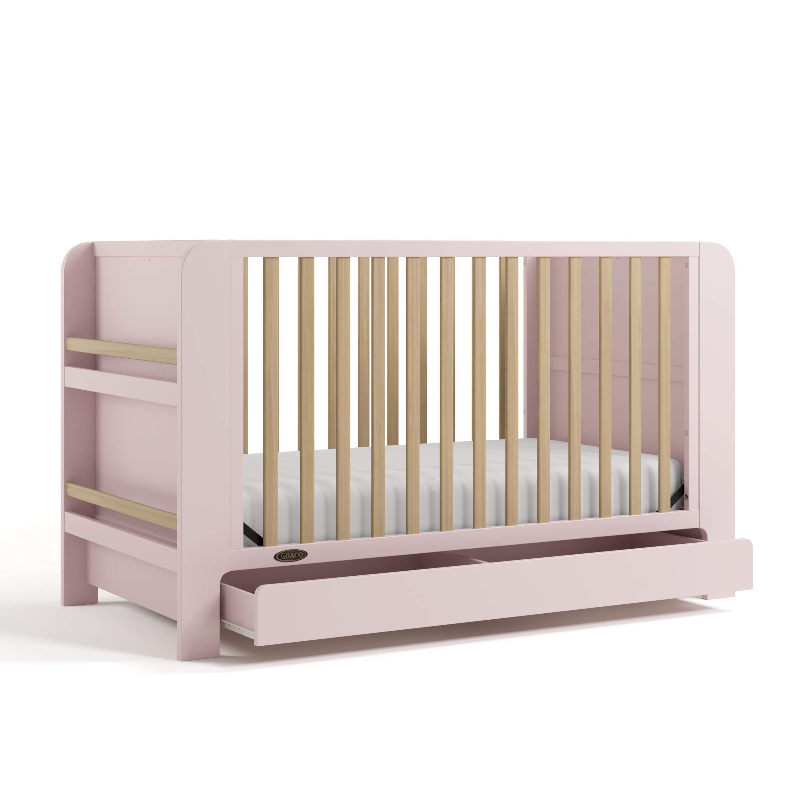 Photo 1 of Graco Read-with-Me 4-in-1 Convertible Crib with Drawer (Blush with Driftwood) - GREENGUARD Gold Certified Converts to Toddler Bed, Daybed, and Functional Bookshelves