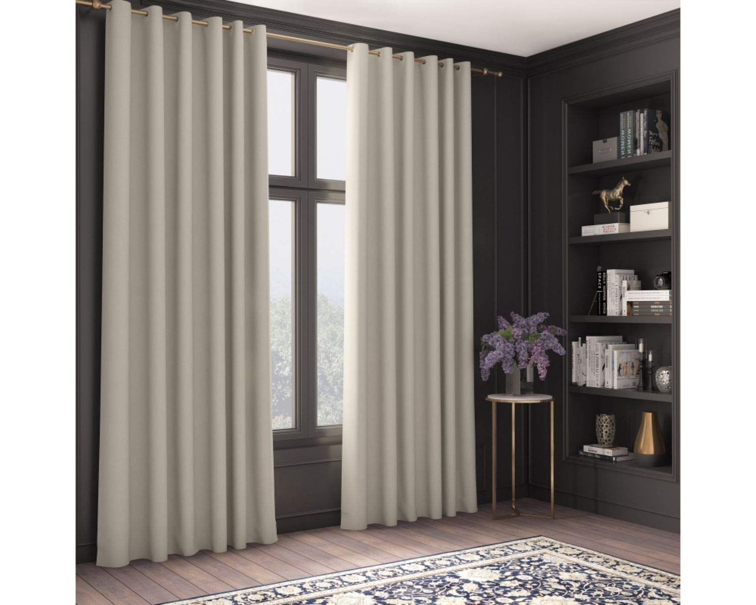 Curtains Faux Silk, Thermal Insulated, 3 Pass 100% Blackout Eyelet Curtains (Lightest Cream, 66 x 54 inch 168 x 137 cm)