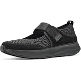 FitFlop Women's F-Mode Flow Knit/Suede Casual Cushioned Mary Janes Sneakers | Lightweight, Sporty, Shoes with Adjustable Strap